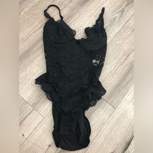 Vintage Victoria’s Secret Gold Label Teddy Bodysuit Lace Black Sexy Lingerie 36C